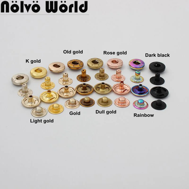 Snap Fastener Set - 20〜100個のセット,銅またはスナップファスナー,スナップファスナー,バックパック,装飾バックル,スナップボタン,12mm,10色のセット