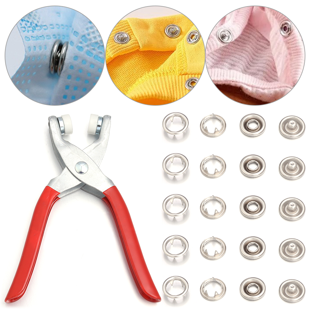 Snap Fastener Set - 50セット 7.5/9.5/11mm ステンレス製スナップボタン メタルスナップボタン クローペンチ DIY