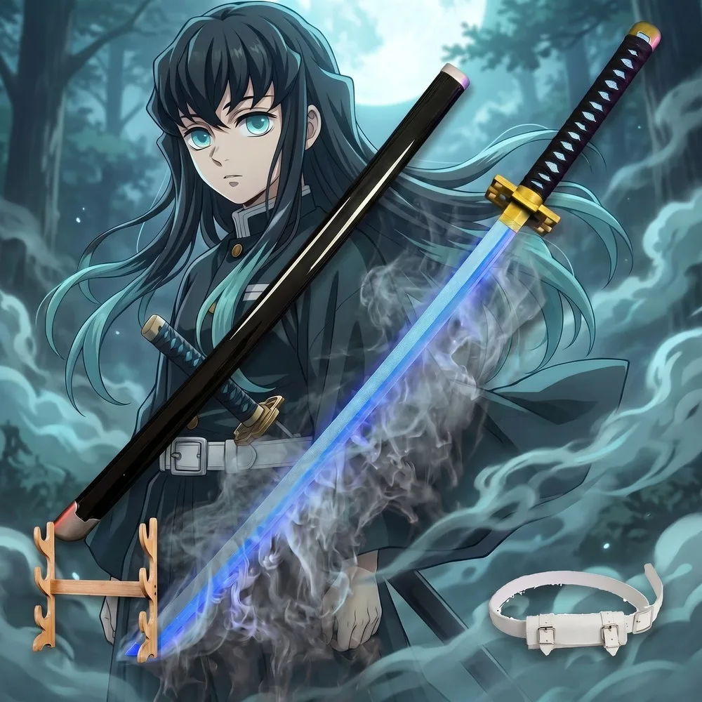 Cosplay Prop Display - 鬼滅の刃 104cm 40インチ トリプルスタイルコンボ プラスチック製LEDスモークフォグエフェクト刀 安全な非研磨コスプレディスプレイ写真撮影用小道具