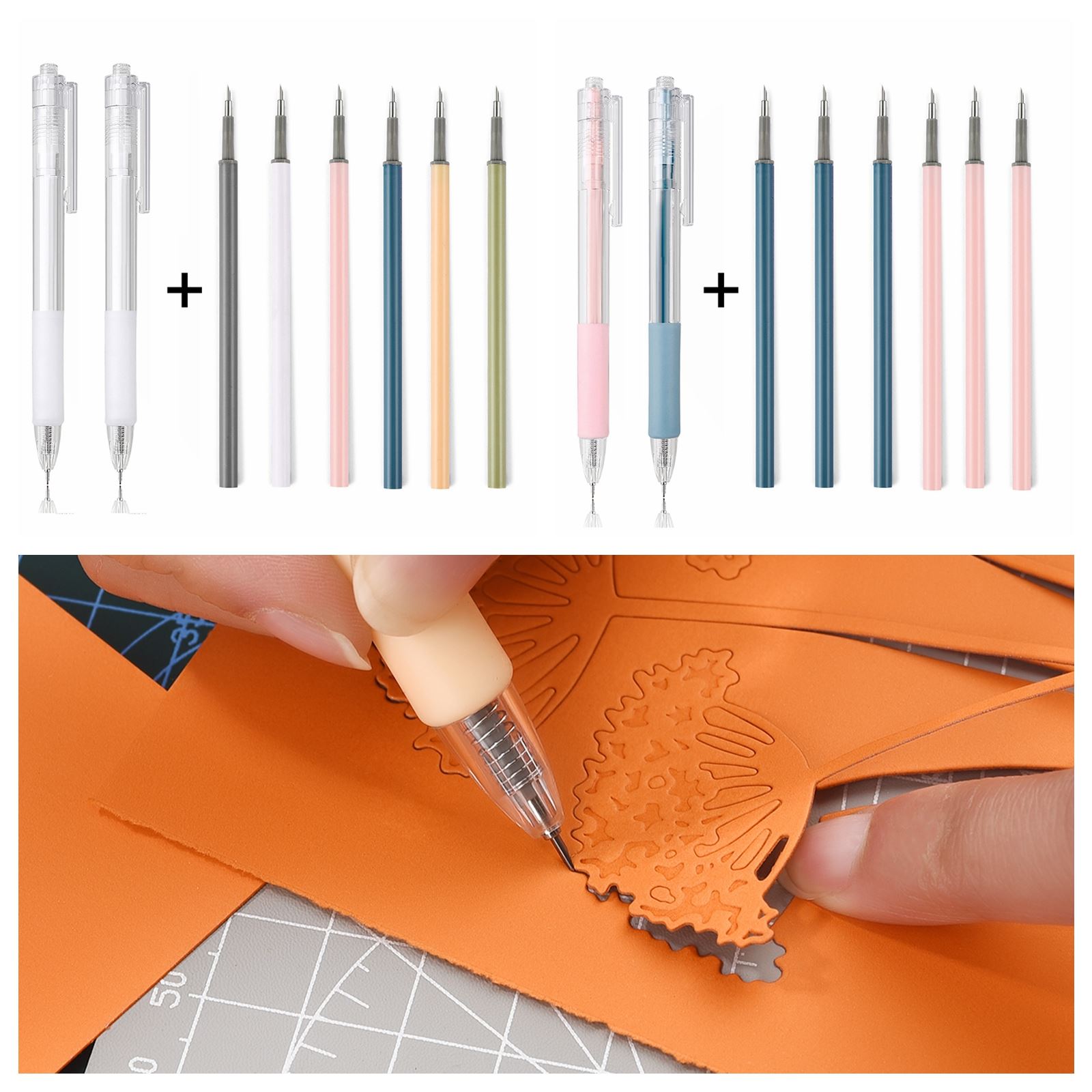 Craft Knife Set - アートユーティリティナイフペン詰め替えセット、紙切削工具、精密スクラップブッキング、ステッカーカッター、DIYクラフト用品、1個、8個
