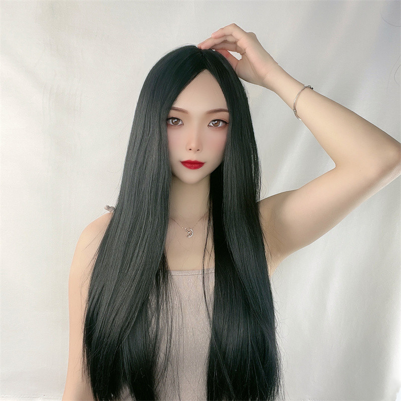 Wig Fiber Net - ローズネットフルキャップ付きの女性用ストレートロングヘアウィッグ、欧米ファッション、センターパートロングヘア