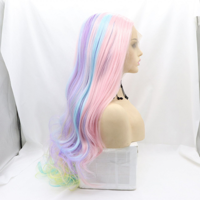 手編みのレースフロントハロウィン用合成ウィッグ、カラフルな大 - Wig Fiber Net のレビューと価格