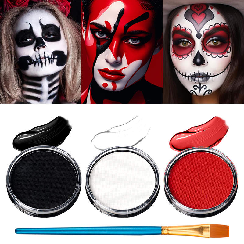 3色（黒、白、赤）の水性フェイスペイントセット（無料ブラシ付 - Cosplay Prop Paint のレビューと価格