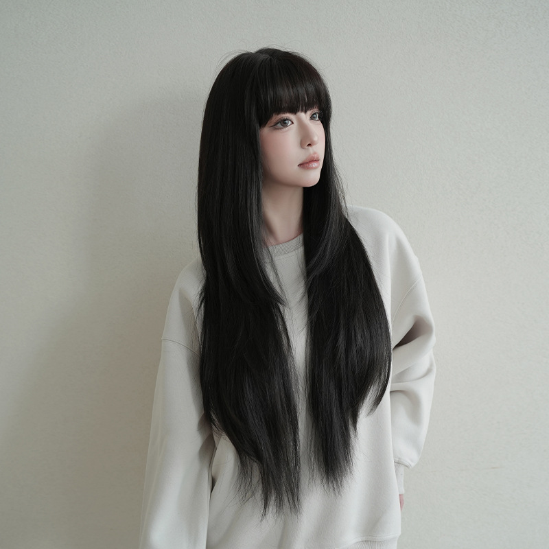 女性用ウィッグ、ナチュラルブラック、合成繊維、超ロングストレ - Wig Fiber Net のレビューと価格
