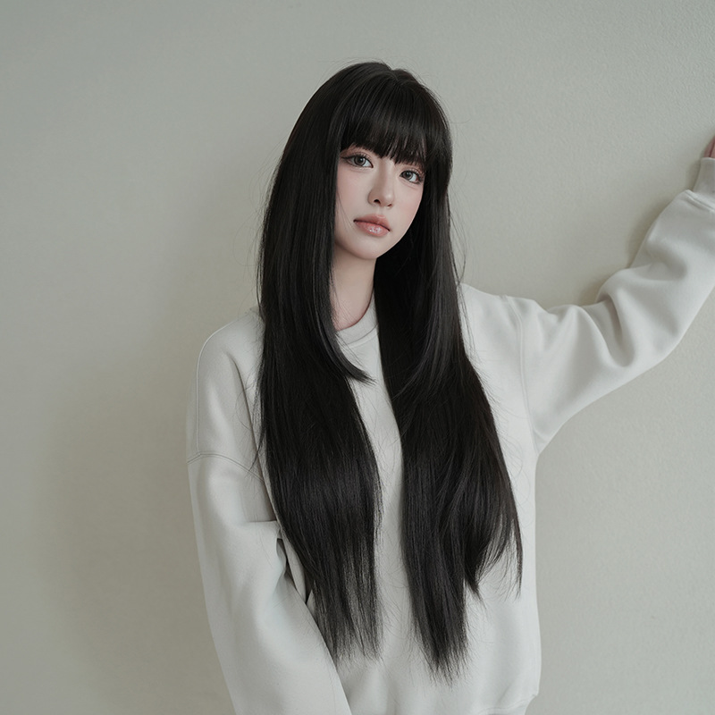女性用ウィッグ、ナチュラルブラック、合成繊維、超ロングストレ - Wig Fiber Net のレビューと価格