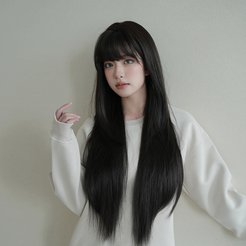 女性用ウィッグ、ナチュラルブラック、合成繊維、超ロングストレ - Wig Fiber Net のレビューと価格