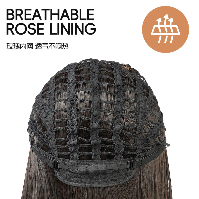 前髪付きのロングストレート、フルヘッドピース、ナチュラルブラ - Wig Fiber Net のレビューと価格