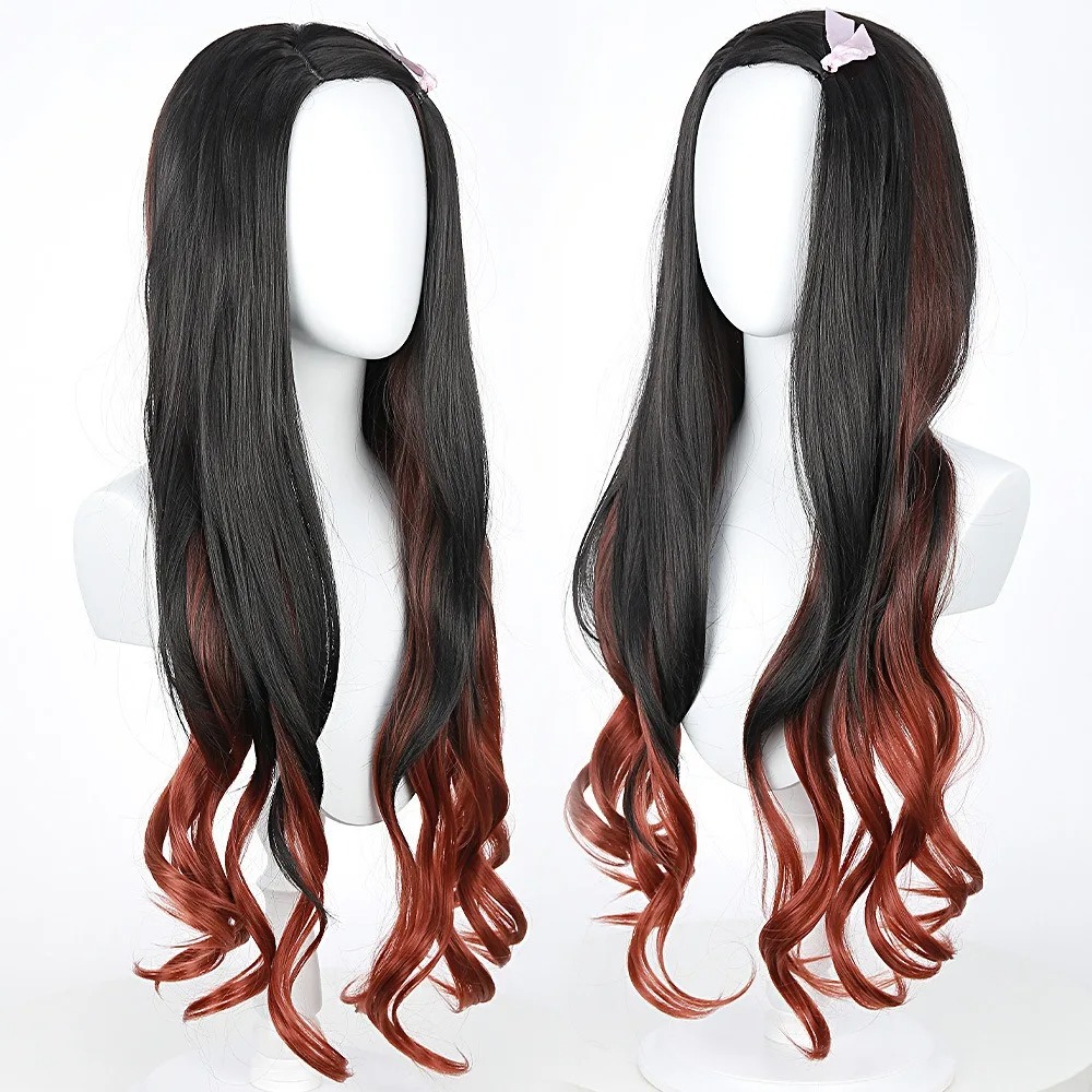 黒ダークレッドグラデーションカラー巻き毛ロングヘアねずこアニ - Wig Fiber Net のレビューと価格